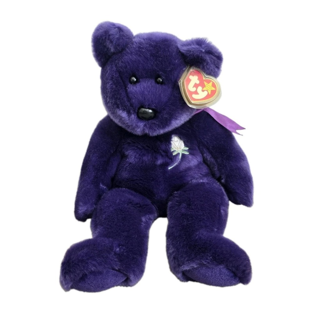 Ty Princess Diana Beanie Buddy Bear 1998 Purple Plush 14" Heart Tag TyLON Mint